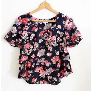 Joie Black 100% Silk Floral Print Ruffle Flounce Top size small - Picture 1 of 11