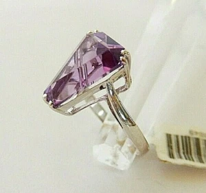 14K Solid White Gold Fancy Cut Amethyst  Cocktail Ring Size 7 - Picture 1 of 5