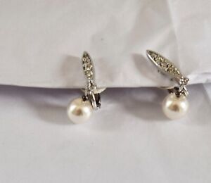 Swarovski Pave Crystal Pearl Dangle Earrings - clip on