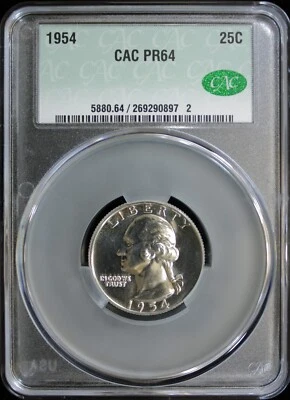 1954 PROOF WASHINGTON QUARTER CAC PR64 (2431152) - Image 1 of 4