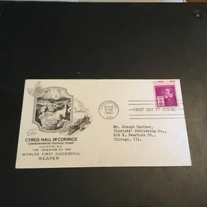 FDC 1940 #891 1st INTERNATIONAL CYRUS WORLD’s WORLD’S FIRST SUCCESSFUL REAPER - Picture 1 of 2