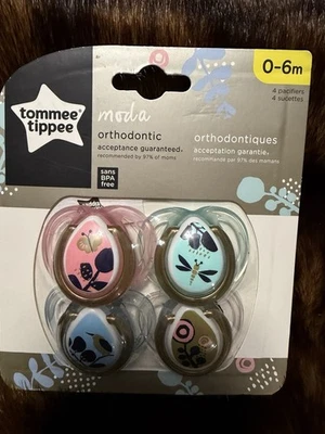 4 PCS Tommee Tippee Moda 0-6 Months~Pacifiers Orthodontic Recommended~BPA FREE - Image 1 of 4