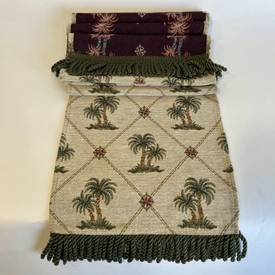 Tapiz de palmeras MH Bombay verde marrón guepardo corredor de mesa 12x69 flecos de colección Foto 1 de 4