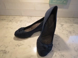 Deflex comfort blue wedge slip on comfortable shoes size 7 women heels - Picture 1 of 5