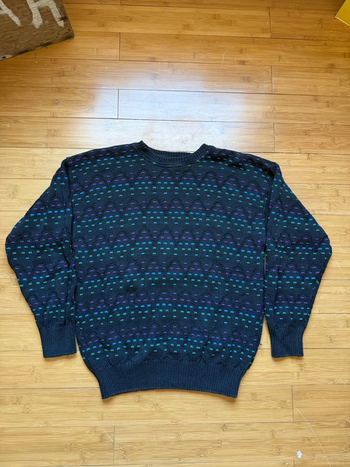 Suéter vintage anos 90 malha pendleton multicolorido estilo vovô tamanho grande - Imagem 1 de 4