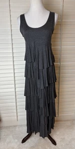 Soft Surroundings Tiered Ruffled Maxi Dress PM Soft Charcoal Gray EUC - Picture 1 of 12