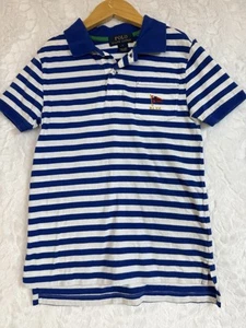 POLO Ralph Lauren Short Sleeve Collared Yacht Club Shirt Boy 7 Blue White Stripe - Picture 1 of 5