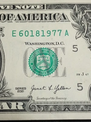 🎉2021 $1 E RICHMOND BEP BIRTHDAY NOTE JUNE 18 1977 (E60181977A)🎉 - Image 1 of 4