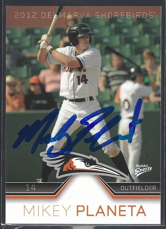 2012 MultiAd Sports Delmarva Shorebirds #21 Mikey Planeta IP auto signed card - Image 1 of 1