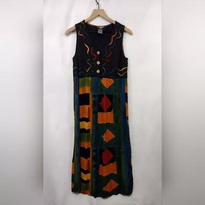 Vestido vintage Saint Tropez West mezcla de lino para mujer 10 multicolor artístico boho años 90 Foto 1 de 4