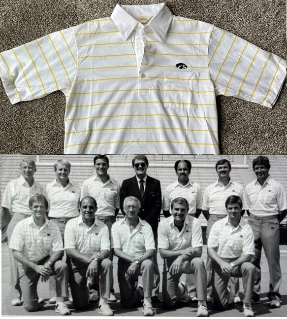 WOW! 1980's Iowa Hawkeyes Football Coaches Polo - Famous Hayden Fry Staff Photo! - Image 1 of 4