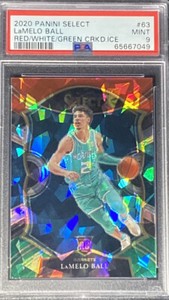 LaMelo Ball 2020 Select Red White And Green Cracked Ice Rookie RC PSA 9 Mint