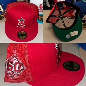 Size 8 - New Era Anaheim Angels MESHBACK PATCH 59FIFTY 60TH Patch Hat Green UV - Picture 1 of 6