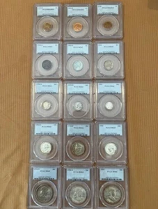 1954 PCGS GRADED COIN SET_ P, D, & S_ 15 COINS_ SILVER_ MS 62- MS66_ ITEM # 073 - Picture 1 of 8