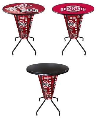 NCAA - Lighted L218 - 42" Ohio State Pub Table Black College Team Logo - Image 1 of 4
