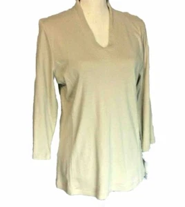 Neu mit Etikett Liz Claiborne Strickpullover hellbraunes Shirt V-Ausschnitt Langarm L - Bild 1 von 6