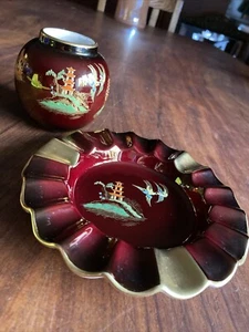 Carlton Ware 'Rouge Royale' - Art Deco Ashtray And Small Pot - Made in England. - Picture 1 of 19