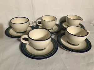 Pfaltzgraff OCEAN BREEZE: Set of 5 Cups & Saucers. Coffee Tea Mugs Blue, Green - Picture 1 of 6