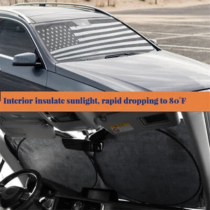 Car Windshield Sun Shade Visor Foldable Front Window UV Rays Protection US Flag - Picture 1 of 8