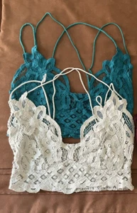Free People FP ONE Adella Bralette Floral Crochet Lace Crop Top Lot Set Size L - Picture 1 of 9