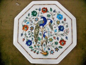 12" Marble Side Table Top Peacock Design Inlay Work Dining Table Bedroom Decors - Picture 1 of 8