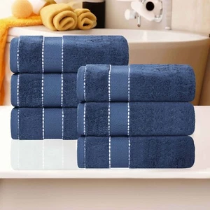 Niles Egyptian Giza Cotton Diamond Dobby Border Ultra-Plush Hand Towel Set of 6 - Picture 1 of 100