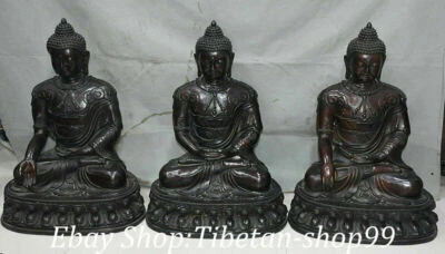 Conjunto de Buda Dios Shakyamuni Kwan-yin Templo Bronce Púrpura China Antigua 25" Foto 1 de 4