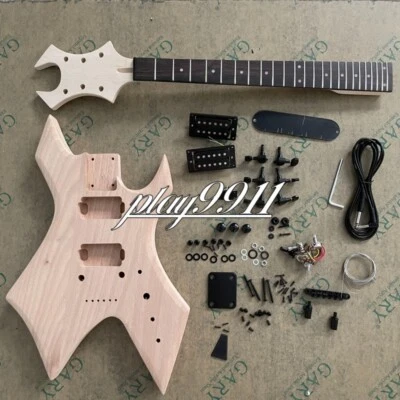Unfinished DIY Natural Lectric Guitar Mahogany Body Kit Black Hardware Fast Ship - Image 1 of 4