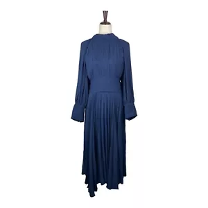 Meimeij Women's Navy Long Sleeve Pleated Mock-Neck Maxi Dress Size XXS A80 - Picture 1 of 5
