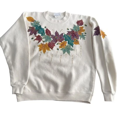 Sudadera Lee Vintage Hojas de Otoño Cuello Redondo Cottagecore GrandmaCore Retro M Foto 1 de 4