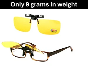 Anti Glare Polarised Night Driving Glasses Clip On Yellow Lens - Picture 1 of 8