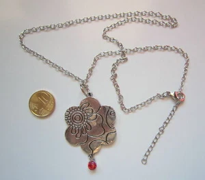 Cadena con colgante forma flor 38 mm plata tibetana cristal rojo 56 cm bisutería - Imagen 1 de 4