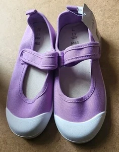 New M&S Kids Lilac Freshfeet Mary Jane Riptape Girls Shoes Size UK 11 - Picture 1 of 4