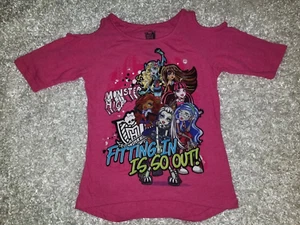 Monster High Fitting In Is So Out! Open Shoulders Pink T-Shirt Size L-G 10/12 - Picture 1 of 8