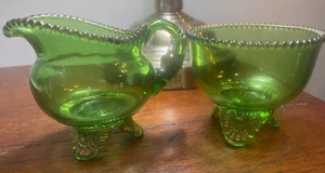 Antique EAPG US Glass Colorado-Green Creamer/Sugar circa 1900 Lacy Medallion - Picture 1 of 8