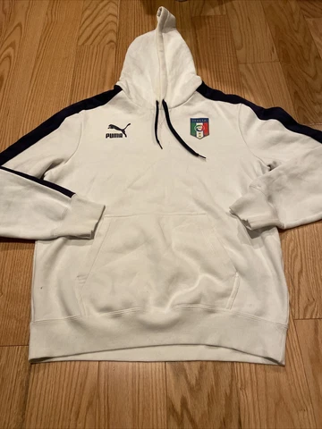 PUMA T7 Men's Sweatshirt Hooded ITALIA 740793 sz L rare White Italy FIGC Cotton Cover