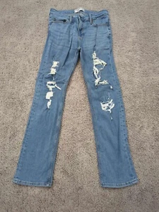 Abercrombie Kids Jeans Youth Girls 15/16 Blue Denim Distressed Straight Stretch - Picture 1 of 8