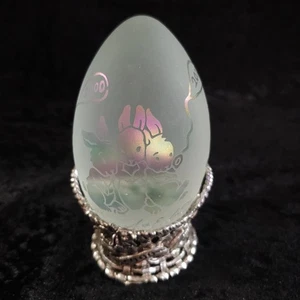 Arthur Court Frosted Clear Glass Iridized Easter Egg Paperweight 2000 Bunnies G - Picture 1 of 10