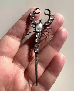 Antique Victorian Sterling Silver Blue Ceylon Moonstone Scorpion Brooch Pin - Picture 1 of 6