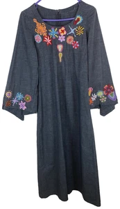 Vestido para mujer años 70 XS hecho a mano bordado caftán kimono algodón boho único en su clase - Imagen 1 de 10