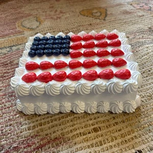 4th of July PATRIOTIC Faux Cake with Faux Strawberries and Blueberries Americana - Picture 1 of 5