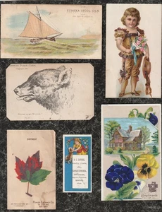 Lot 6 Victorian Trade Cards Eureka Spool Silk, Muzzy Starch, Pond's, Puzzle Card - Bild 1 von 8