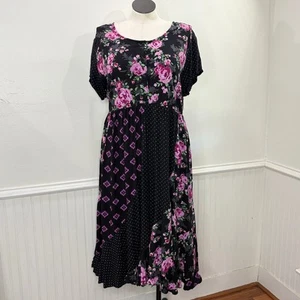 Woman Within Größe 26 W Midikleid Patchwork Blumen gepunktet Landhaus Shirtkleid - Bild 1 von 17