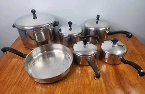 Vtg Farberware Aluminum Clad 11 Pc Set Stainless Steel Cookware Pans Pots - Imagen 1 de 16