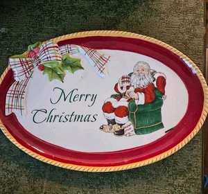 Fitz & Floyd Merry Christmas Seasons Greetings Dear Santa Spruch Tablett 2009 - Bild 1 von 3