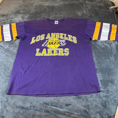 Vintage Los Angeles Lakers T Shirt Logo 7 Purple Gold Striped Mens Extra Large - Image 1 of 4