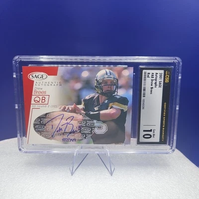 2001 SAGE Auto Red 437/749 Drew Brees #A8 CSG 10 Gem Mint Rookie Auto RC - Image 1 of 4