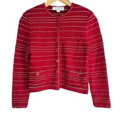 St. John Collection Size Petite Santana Knit Red & Gold Button Front Cardigan - Image 1 of 4