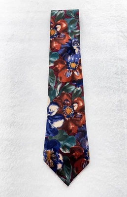 Botany 500 Silk Tie Floral Oversized Red Blue Green Italian Fabric 58" USA VTG - Image 1 of 4
