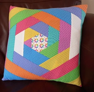Rainbow Colours Handmade Patchwork Cushion, 43cm square complete with pad - Picture 1 of 8